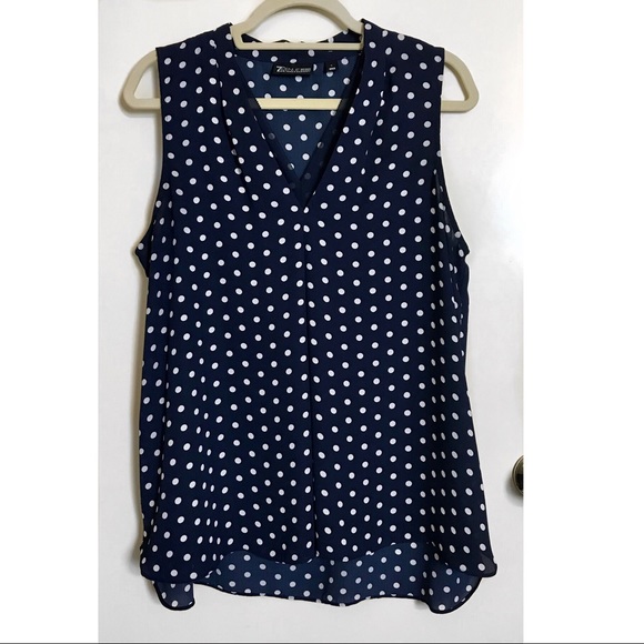 New York & Company Tops - 7th Ave Navy V Neck Polka Dot Tank - Size Large